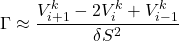\Gamma \approx \dfrac{V_{i+1}^{k}-2V_i^{k}+V_{i-1}^{k}}{\delta S^{2}}